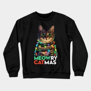 Meowry Catmas - Cat in Christmas Lights Crewneck Sweatshirt